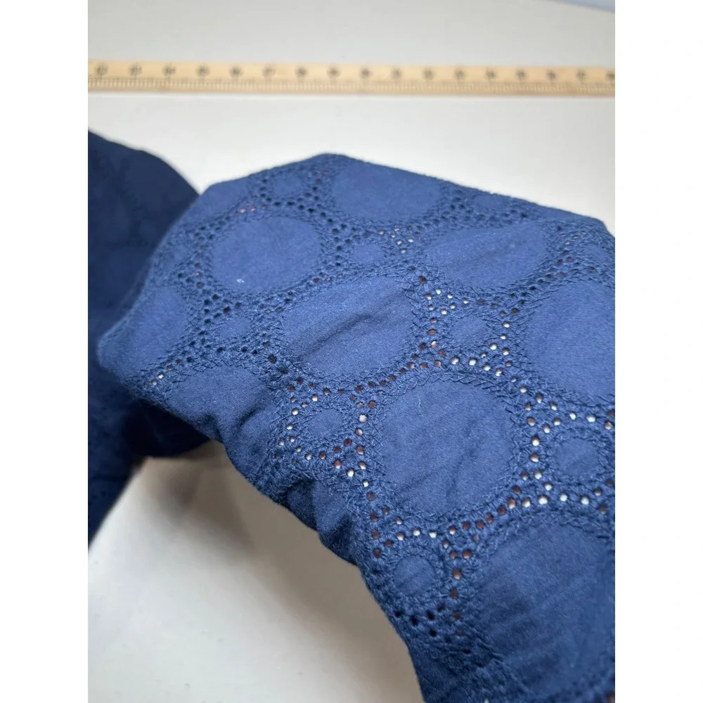 J.Crew Navy Blue Eyelet‎ Cotton Mini Dress 12 V-Neck Long Sleeve Lined Scallop